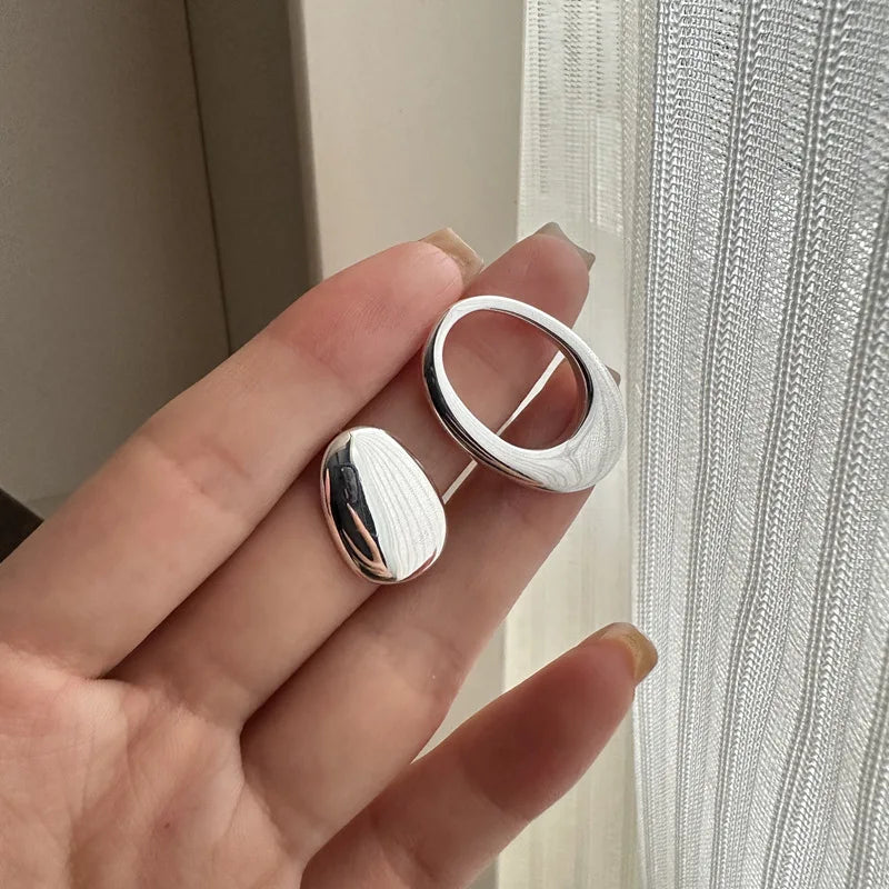 Fashion Asymmetric Hollow Oval Round 925 Sterling Silver Big Chunky Stud Earrings for Women Luxury Party Gifts