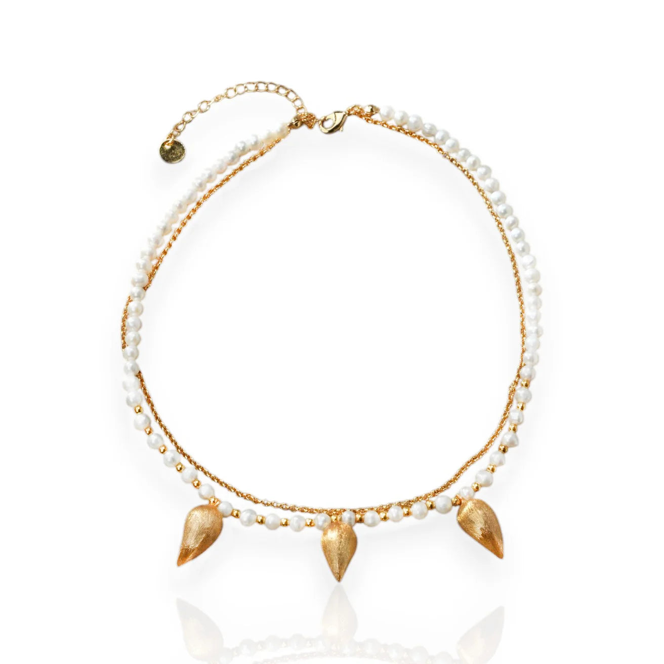 New Design Double Layer Necklace 3 Hazelnut Shape Pendant Gold Plated Brass Romantic Personalized Pearl String Chain Difference