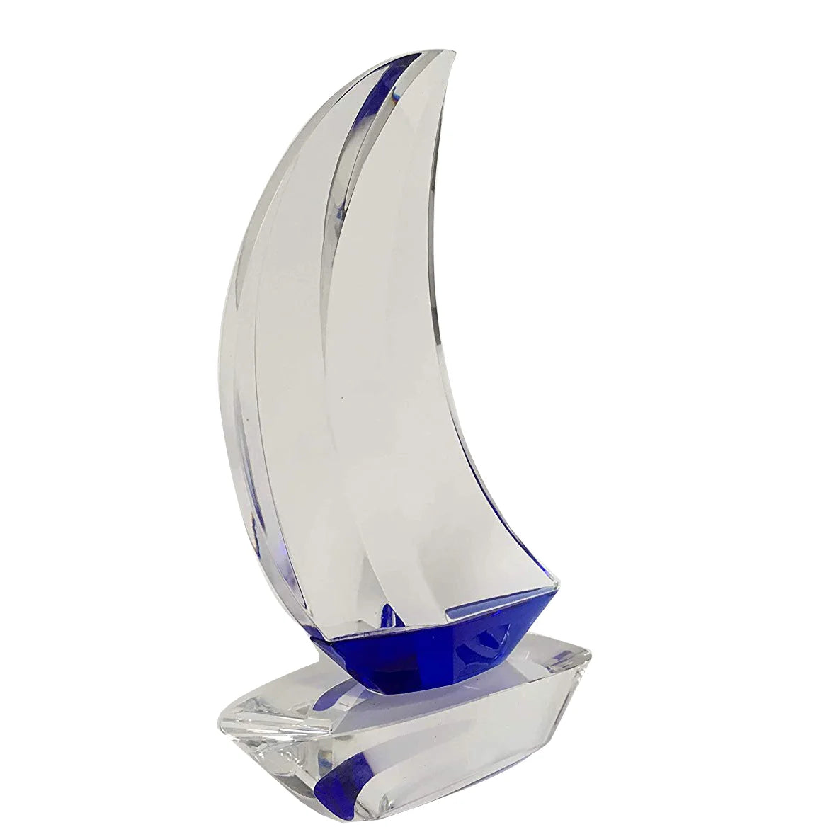 Customization Employee Gift Sublimation Crystal Glass Sailboat Award 9 Inches Tall Transparent Sapphire Blue Gift Box Packed for