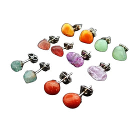 Wholesale Fashion Jewelry for Women and Girls Natural Stone Amethyst Turquoise Stainless Steel Stud Earrings for Anniversaries