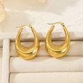 18K Gold Plated Stainless Steel Titanium Steel Geometric Oval Hollow Big U Shape Hoop Buckle Earrings for Women