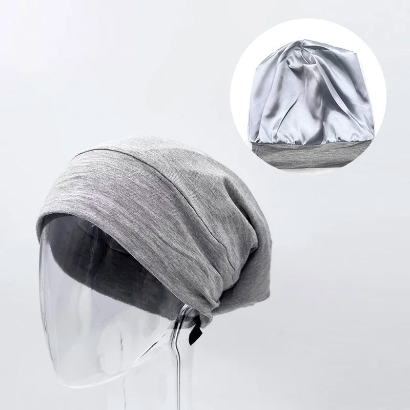 Custom Womens Adjustable Silk Inner Chemo Hijab Undercap Satin Lined Chemo Hat Slouchy Frizzy Hair Night Bonnet Sleep Under Cap