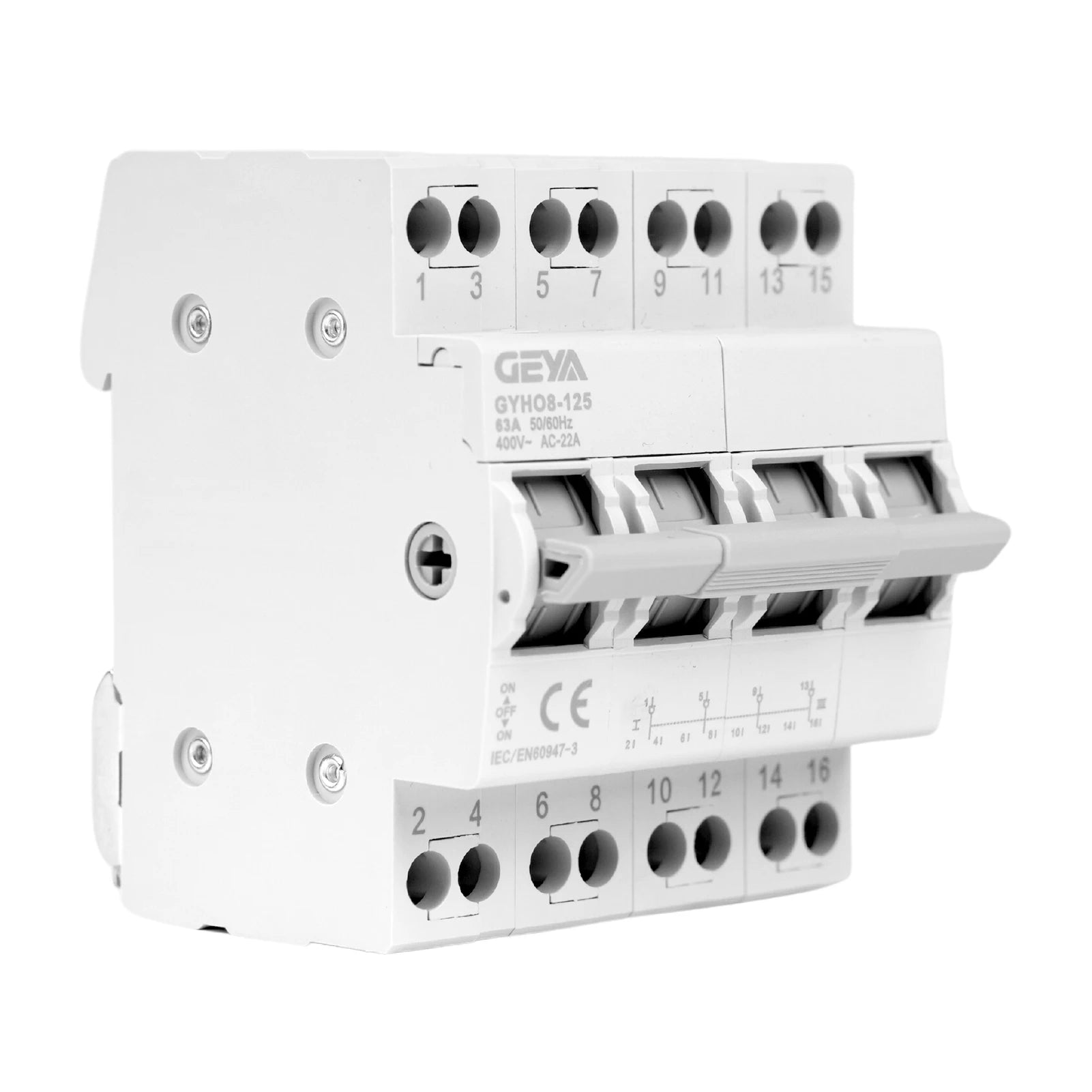 EU Stock GEYA GYHO8-125 Dual Power Manual Switch 63A DIN Rail Mount Manual Changeover Switch for Home & RV Power Supply