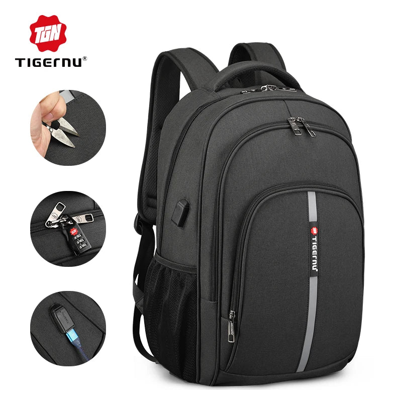 Tigernu T-B3893 USB Laptop Backpack High Capacity Oxford Waterproof Material Zipper Fashionable Business Travel Bag for Men