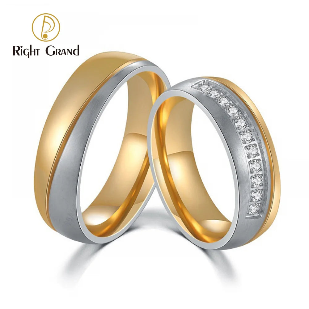 Shining Wedding Ring Women Men Gold Color Love Engagement Jewelry Couple Stainless Steel Ring Valentine's Day Gift
