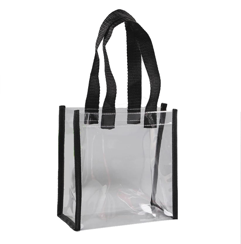 Wholesale Waterproof PVC Clear Vinyl Tote Handbag for Women Black Transparent Shopping Bag Ladies' Wholesale Clear PVC Tote Bag