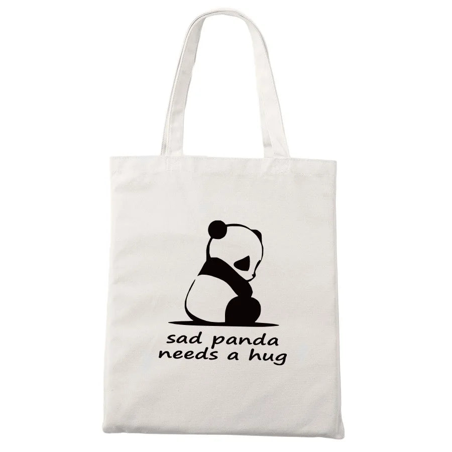 Custom Printed Panda Canvas Tote Bags Natural Color Organic Cotton Linen Tote Bag 100% Cotton Muslin Plain Shopping Bags