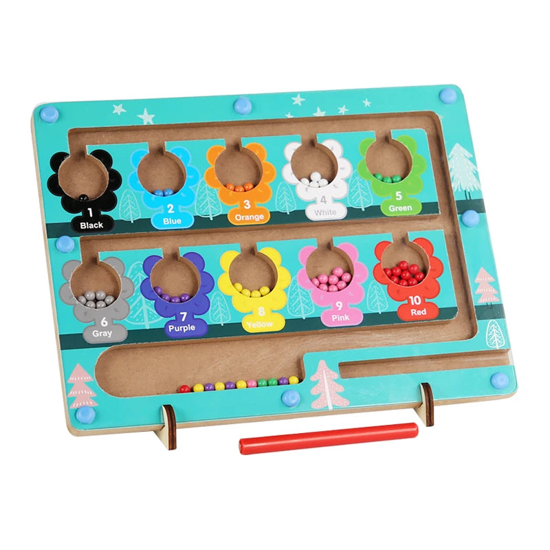 Custom Montessori Children's Wooden Counting Magnetic Color and Number Maze Board Game Educational Activity Toys for Kids