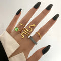 Dainty Singoli Gold Snake Rings with Crystal Acrylic Ring Sets Jewelry in Alloy Women