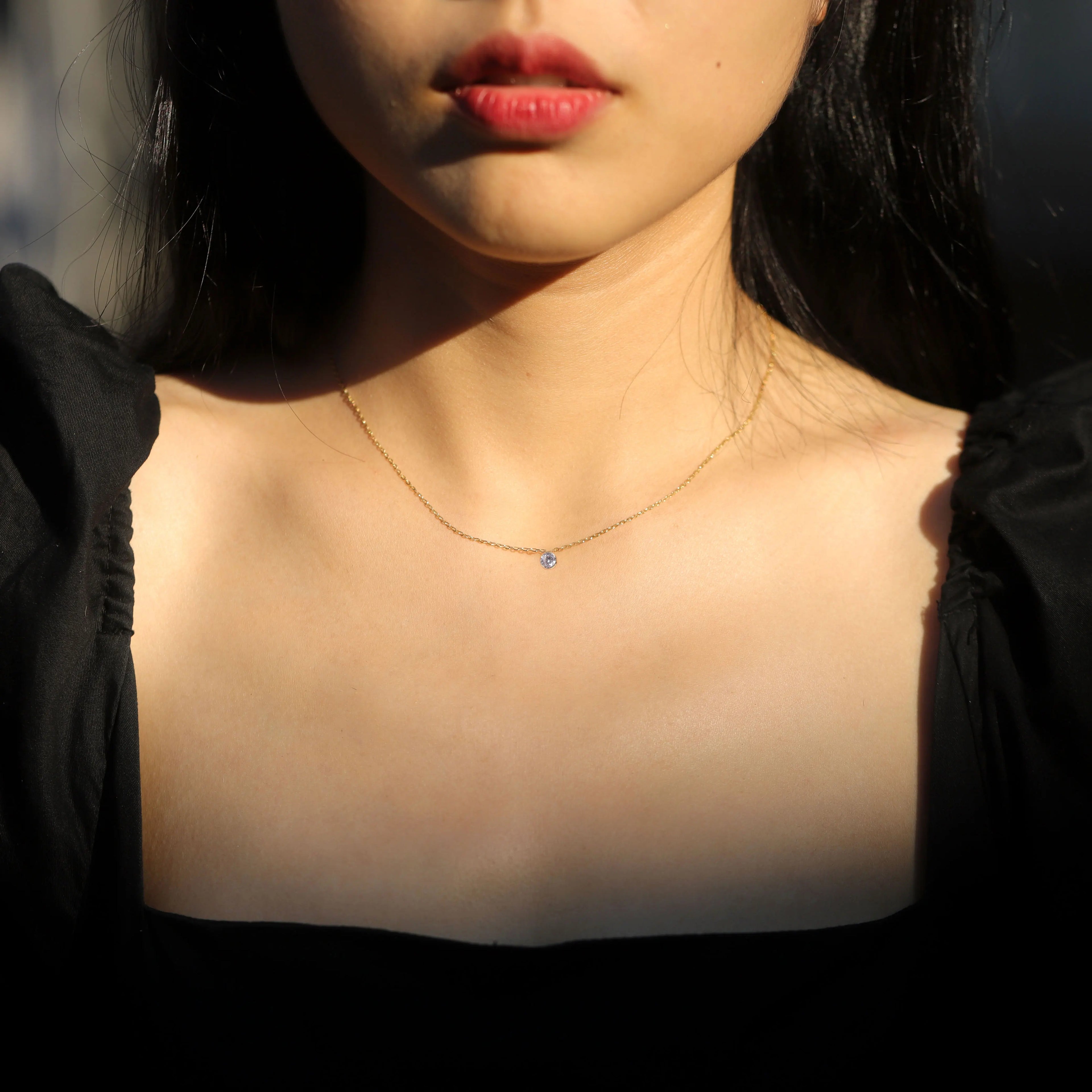 C1JX Fine Minimalist Design Jewellery Single Stone Pendants Gold Plated 925 Sterling Silver Custom Chain Silver Necklace