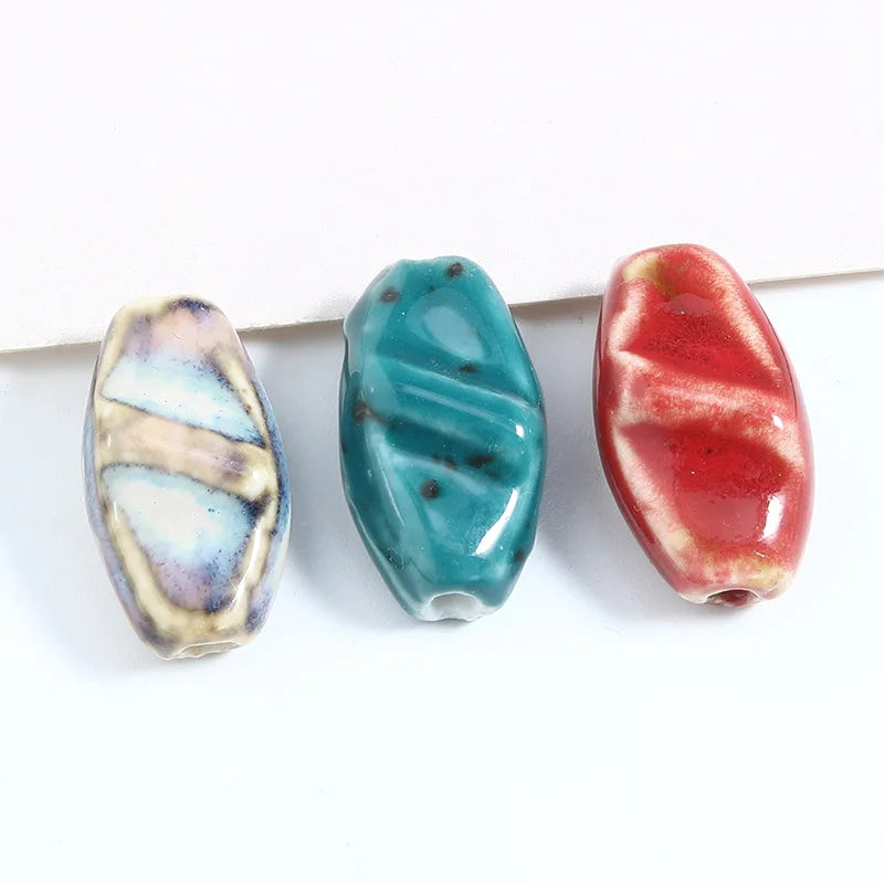 Retro 22*13*10mm Ceramic Clay Beads Handmade Graffiti Irregular Diamond Shape Loose Beads Charm for Jewelry Making Accessories