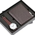 Beautifully Gift Box Packaged 2-Piece Business Gift Set for Men Xmas Gift Luxury PU Leather Strap Watch Short Wallet Solid