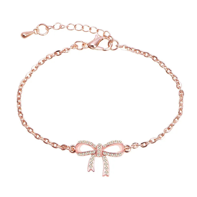 HOVANCI Luxury Womens Bracelet Chain 6 Friendship Rose Gold Plated Bow Knot Shape Engraved Bracelet for Women