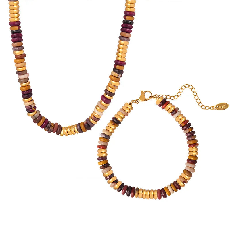 Suitable for Beach Party Retro 18K Gold Plated Stainless Steel Colorful Natural Stone Beads Natural Stone Necklaces and Chokers