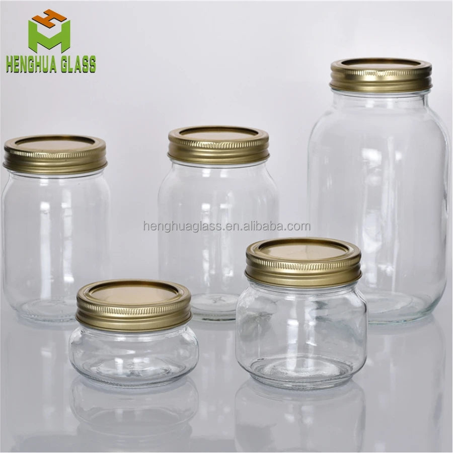 Square Flint Glass Mason Jar 4oz 8oz 12oz 16oz 32oz Food Storage Pickle Mayonnaise Jam Honey Packing Jar with Separate Metal Lid