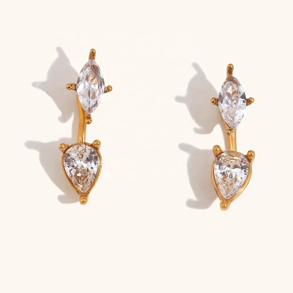 Dingran 2024 New Arrival Water Drop Horse Eye Zircon Stud Earrings Stainless Steel Hypoallergenic Jewelry