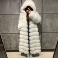 X-Long Women Fox Fur Coat Winter Thick Warm Ladies Hooded Long Fur Coat Streetwear