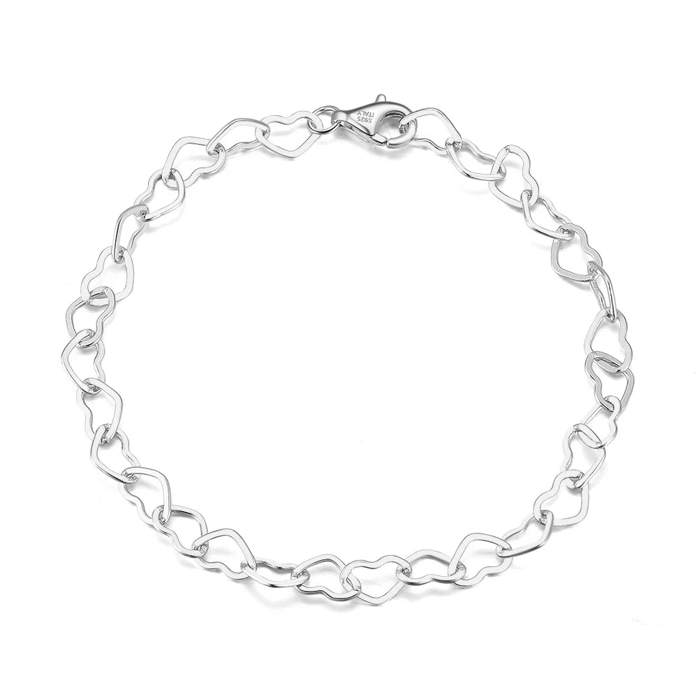 RINNTIN SB99 Italian 925 Sterling Silver Bracelet Jewelry Body Love Heart Loop Link Chain Bracelet for Women Teen Girl 2021