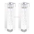 Judaica Jewish Transparent Engraved Leaf Design Lucite Engraved Crystal Candlesticks