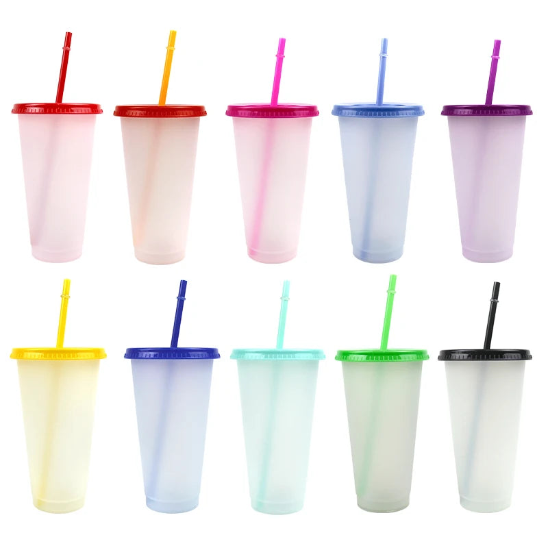 Grade Change Reusable Temperature Cold Plastic Tumbler Mug Magic 24 oz Color Changing Cups