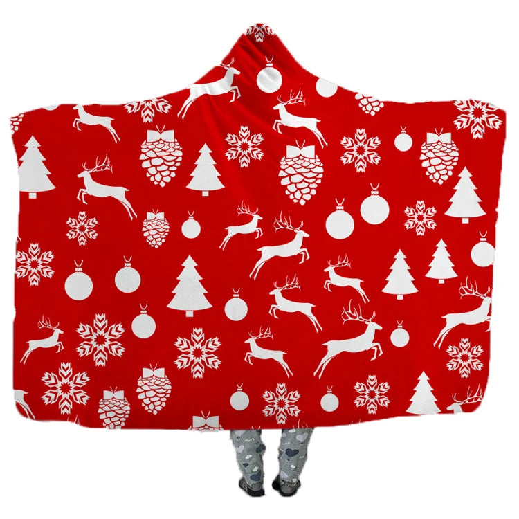 Printed Wearable Throw Cape Wrap Sherpa Fleece Lined Magic Hooded Blanket /hood Poncho Cloak