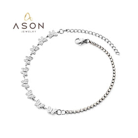 Ason Exquisite Waterproof Fashion Jewelry Women Zircon 18k Gold Plated Stainless Steel Anklet Butterfly Diamonds Chain Anklet