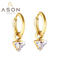Ason Jewelry New Fashion 18k Gold Plated Earrings Stainless Steel Triangle White Cubic Zirconia Pendant Hoop Earrings for Women