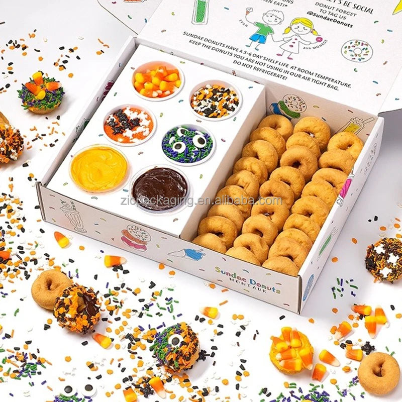 Custom Design Logo Eco Friend Food Grade Printing Foldable Cake Food Cookie Bread Pastry Donut Macaron Paper Packaging Boxes