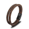 Double Layer Braided Genuine Leather Bracelet Natural Stone Lava Beads Jewelry Leather Bracelet Stainless Steel Magnetic Clasp
