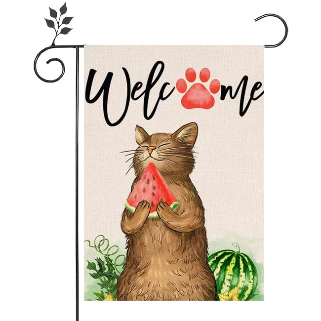 Summer Watermelon Garden Flag  Vertical Double Sided Welcome Spring Cat Farmhouse Outdoor Decorations Burlap Yard Flag