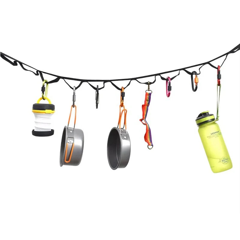 Hot Selling Outdoor 19 Ring Camping Tent Storage Nylon Clothes Hanging and Binding Rope Versatile Storage Solution