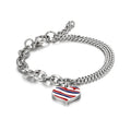 Popular Hip Hop Fashion Simple Double Layer Stainless Steel Link Chain Bracelet Vintage Men Drop Glue Peach Heart Bracelet