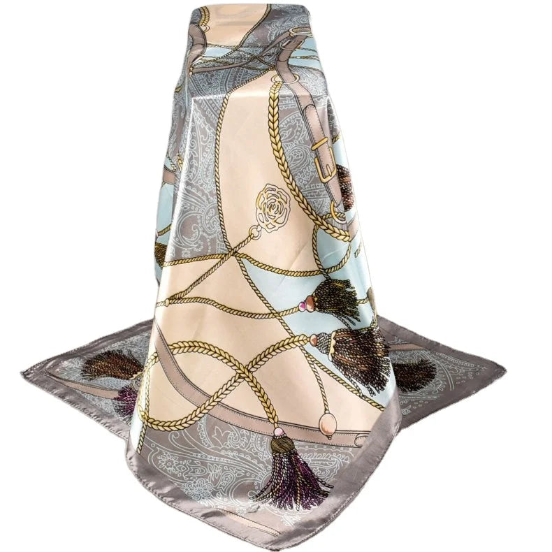 Hot Wholesale Emulation Silk Scarf 90 square Chain Leopard Grain Selling Printing Scarfs Woman Camel Printed Scarf