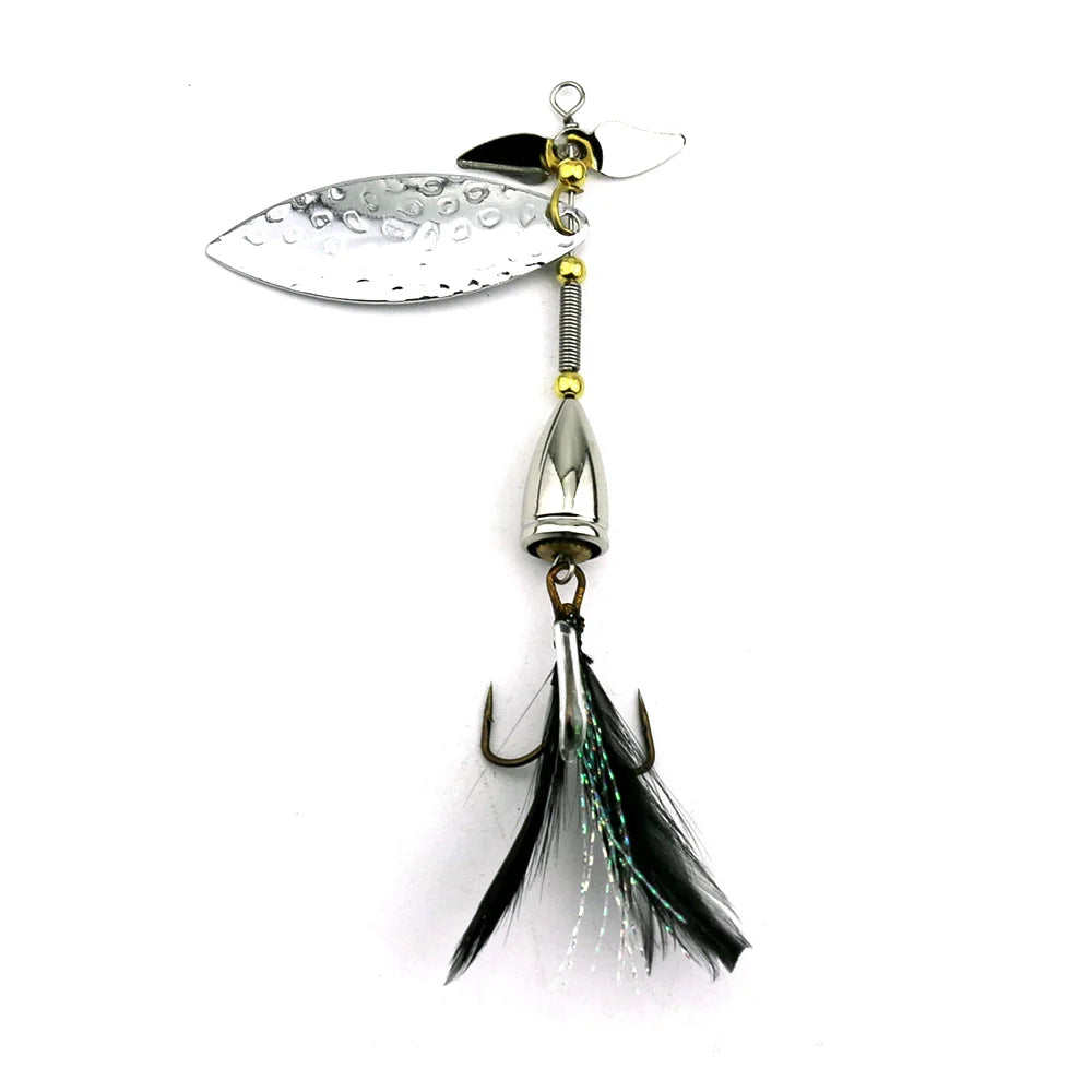 Wholesale SP174 9cm 11g Metal Spinner Baits Spoon Fishing Lures with Feather Hook