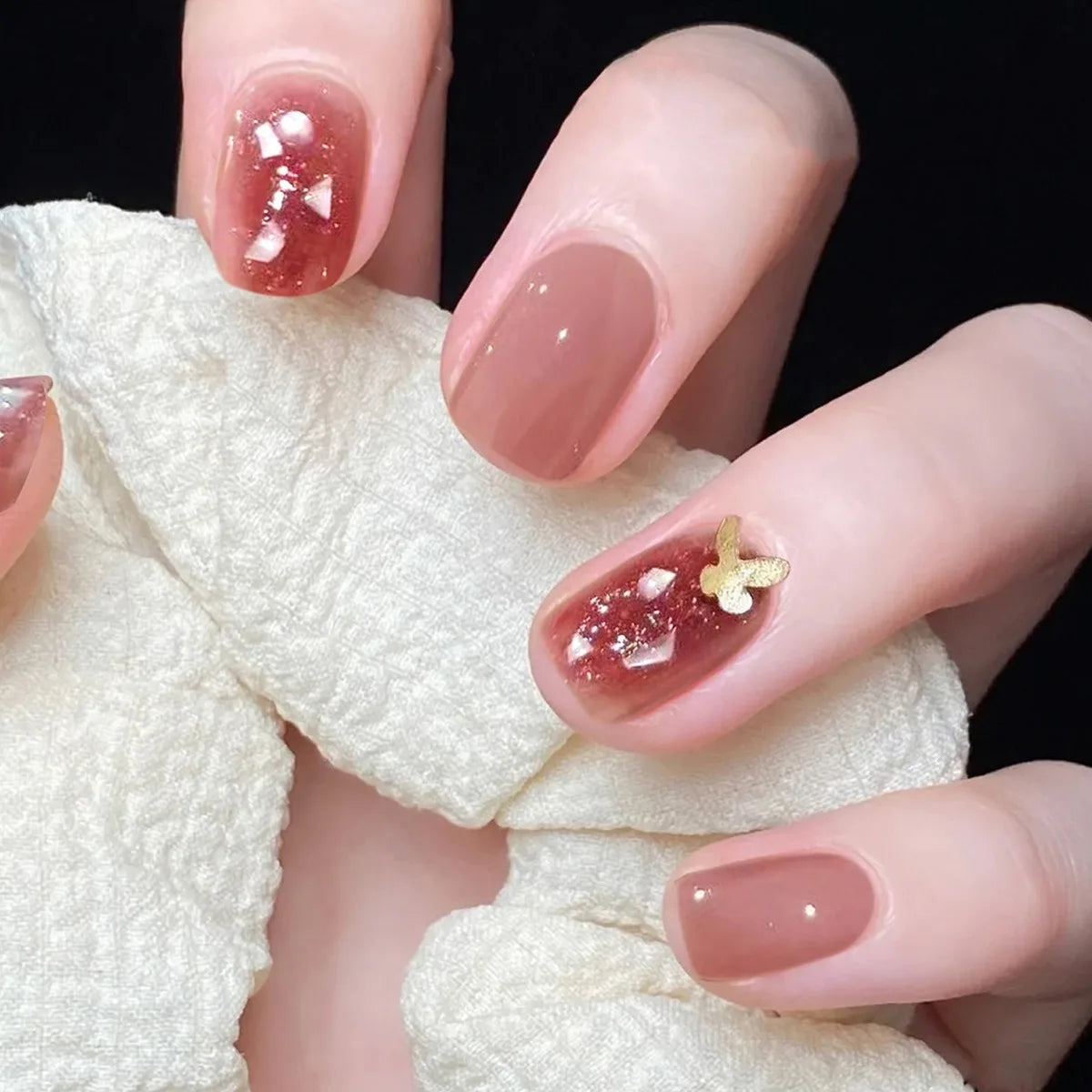 Pinkish Glitter French Sequins 24 Pcs Ready Stock Wholesale Press on Nails Artificial Fingernails Acrylic Candy False Nails 1457
