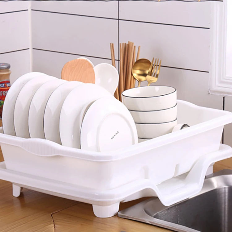 Sesame Hot Sale Kitchen Plastic Dish Rack With Utensil Holder Over the Sink Dish Storage Drain Basket