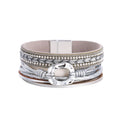 DHJ00193 Fashion Multi Layer Leather Bracelet With Rhinestones Women Magnetic Buckle PU Leather Bracelet