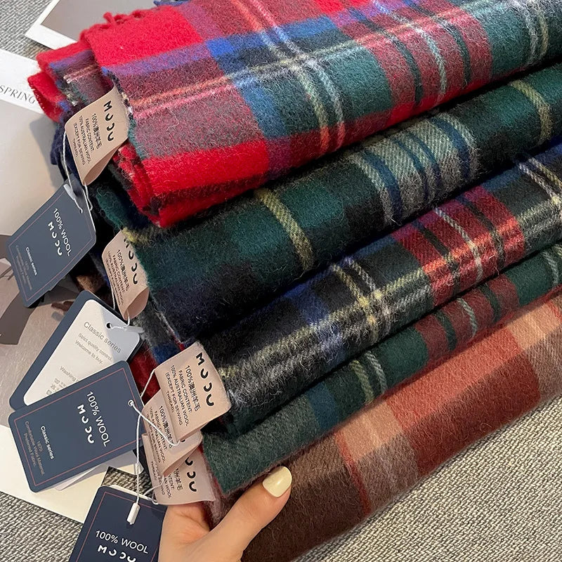 2026 New Classic Plaid Design Mongolia Cashmere and Wool Scarf Red Pattern Real Women Cashmere Scarf Winter Men Scarfs