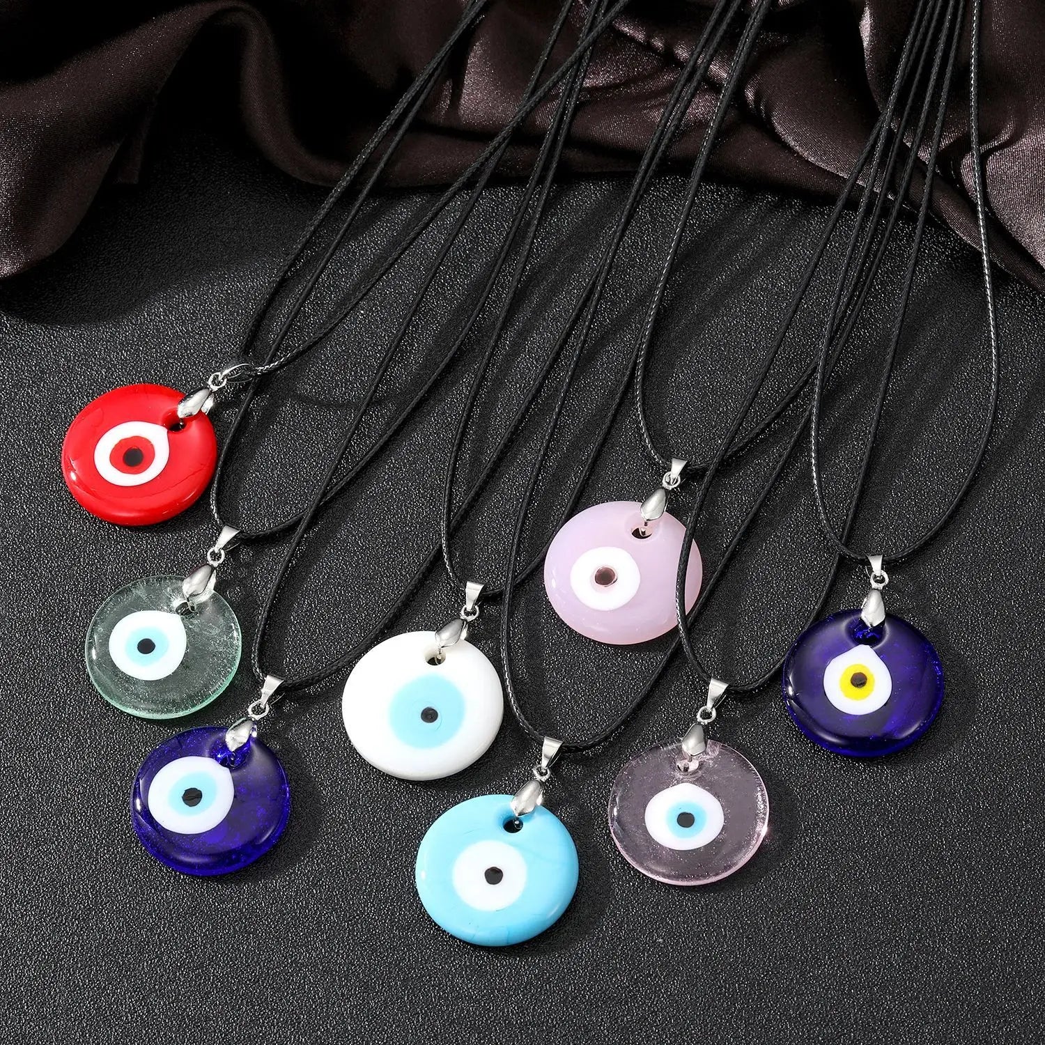 Fashion Round Shape Big Pink White Blue Glass Turkish Evil Eye Pendant Necklace Jewelry for Women