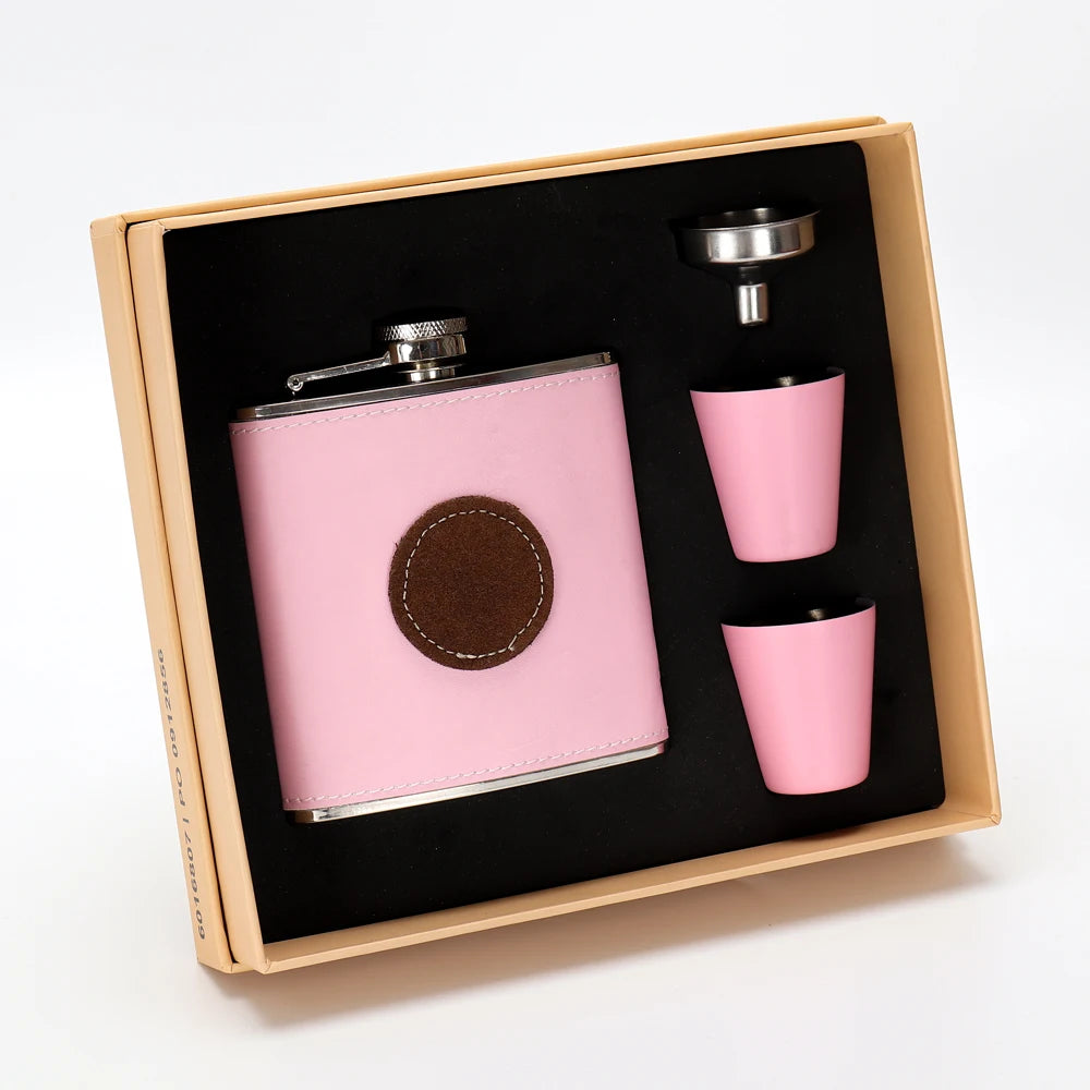 BPA-Free 6oz 7oz 8oz Stainless Steel Hip Flask Set Black Leather Gift Set for Business Mini  Flask Set