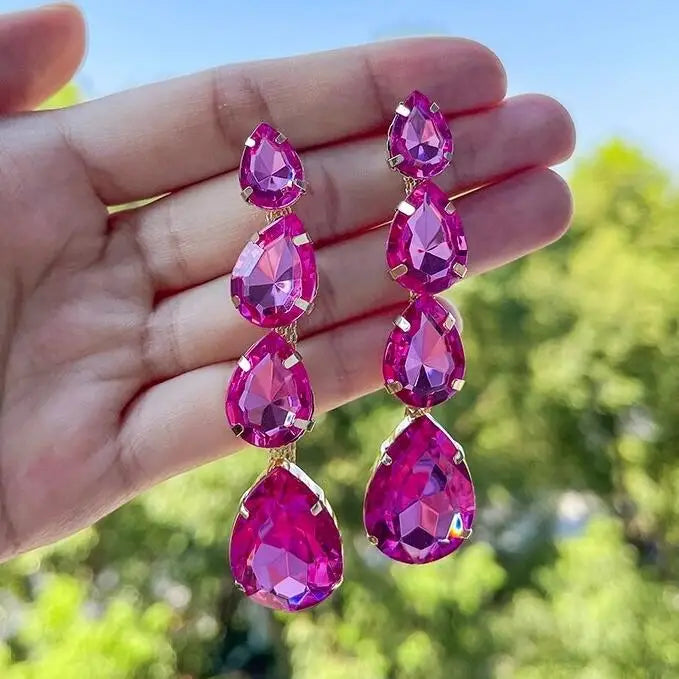 Kaimei 2025 Earring 9 Colors New Fashion Jewelry Women Red Alloy Diamond Drop Earrings for Women Teardrop Long Crystal Earrings