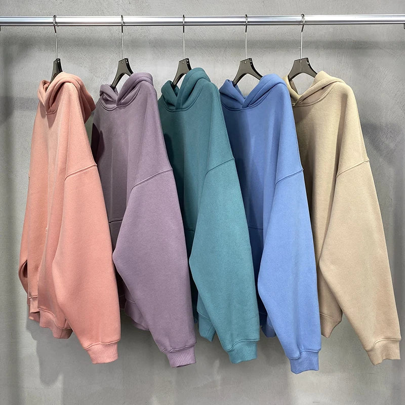YLS High Quality 350G Fleece Winter Pullover Solid Pocket for Embossed Stringless Custom Oversized Hoodies