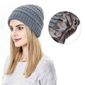 Wholesale Stock Fashion Satin Lined Winter Hats Fashion Warm Knit Satin Lined Beanie Hats Women