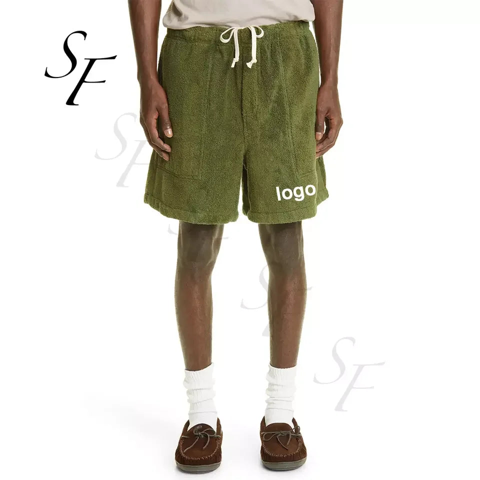 Customized 100% Organic Cotton Sports Corduroy Solid Eco-Friendly Breathable Loose Casual Sweat Shorts Drawstring Closure