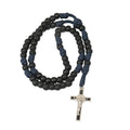 Factory Newest Navy Blue Paracord Catholic Rosary Necklace for  Christian Prayer With 10 mm Matte Black Resin Beads