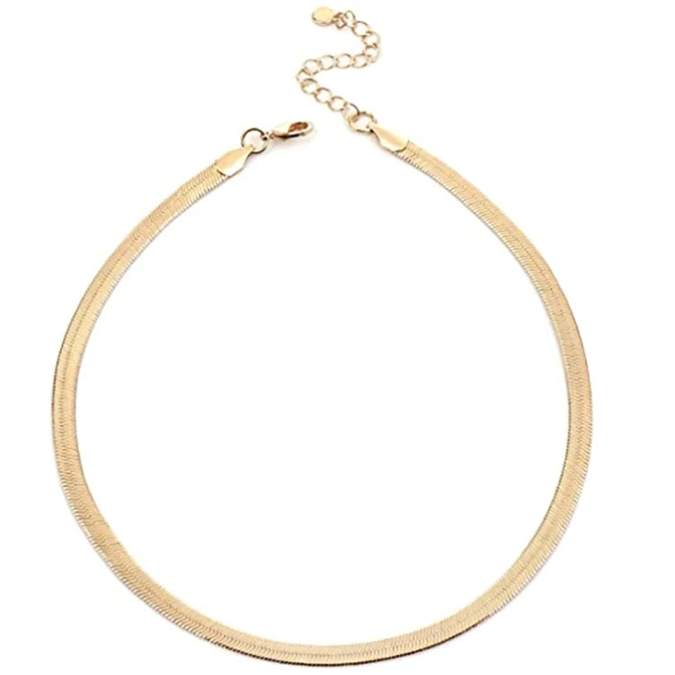 Fashion High Quality Gold Simple Necklace Set Flat Chain Snake Necklace for Women
