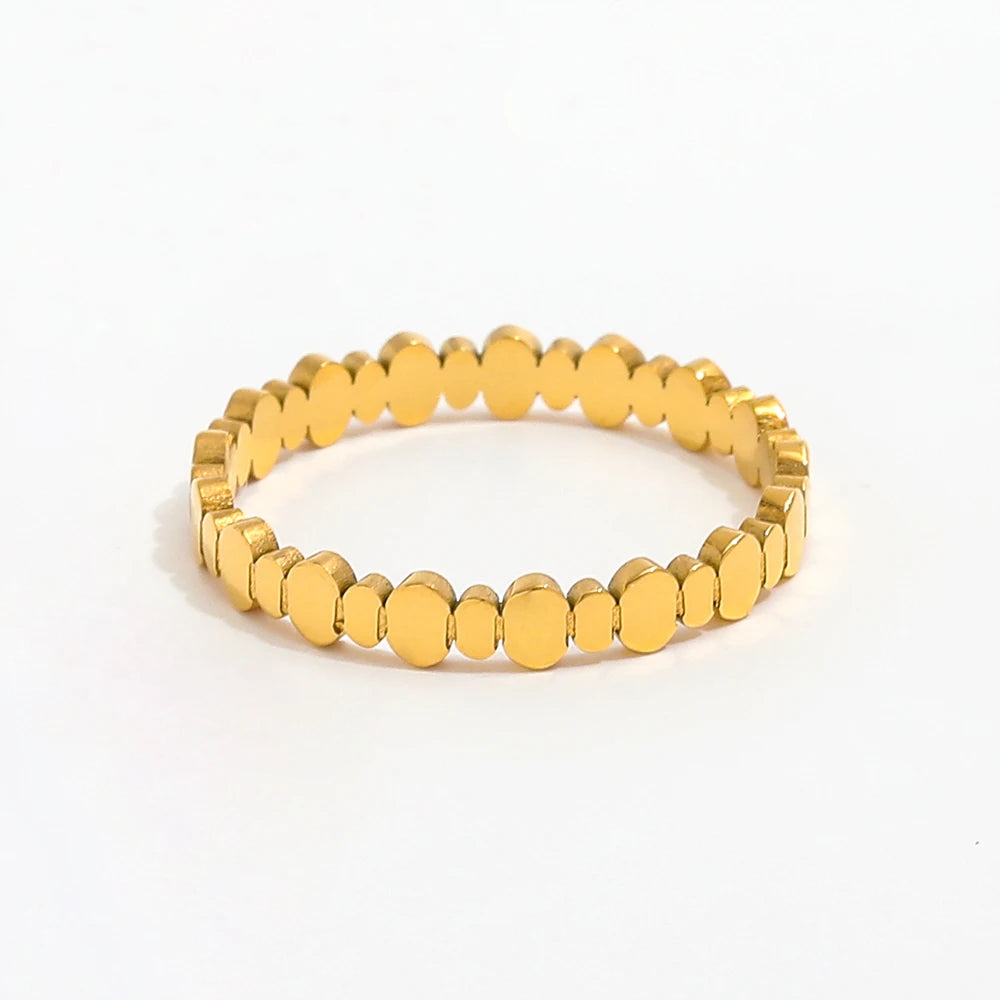 Joolim Jewelry Wholesale 18K Gold Plated Small Oval Stainless Steel Ring Trendy Fashion Jewelry for Women Engagement Party Gift