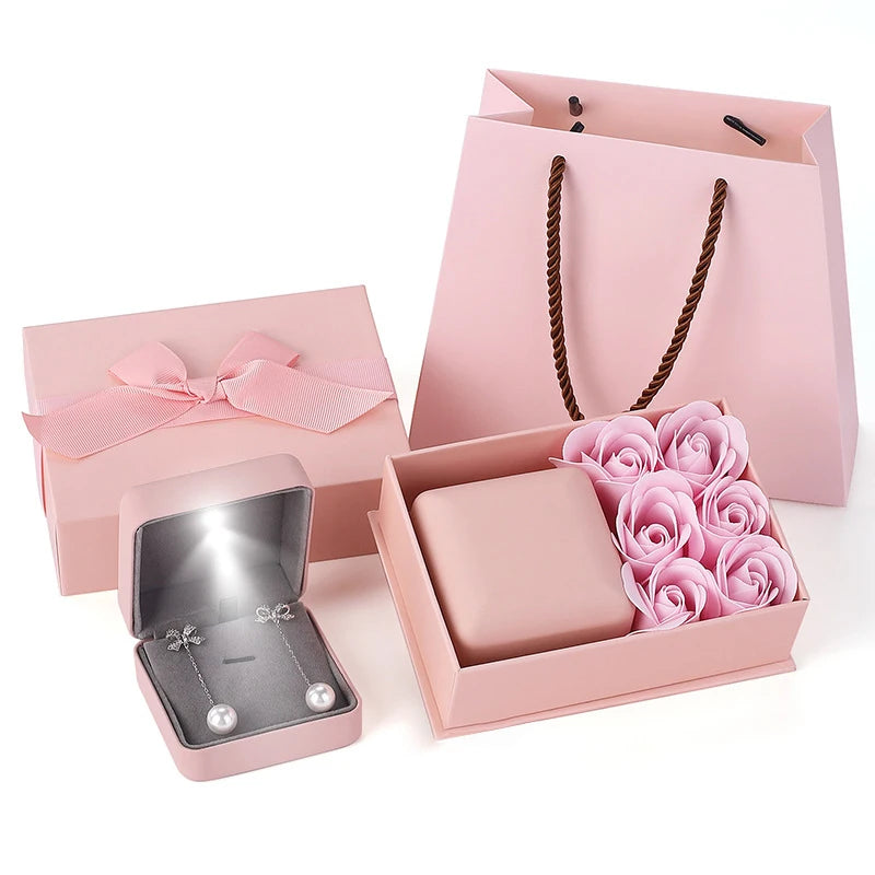 Ring Box Luxury Jewelry Packaging Soap Flower LED Lamp Necklace Box Jewelry Jewelry Packaging Ring Pendant Box Wholesale