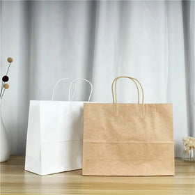 Boutique Luxury 42*13*31 Kraft Paper Shopping Bag Plain Cheap Brown & White Clothing Gift with Handles Recycled Materials