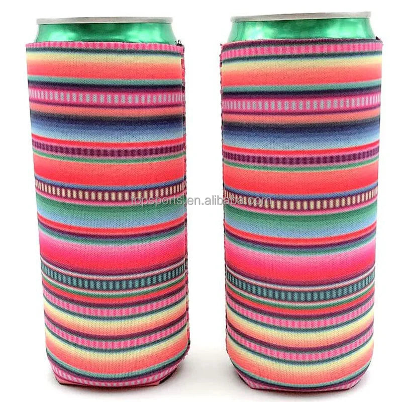 Rainbow Striped Insulated Neoprene Skinny Can Cooler 12 oz Slim Can Coolies